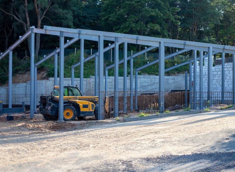 Commercial Carport Construction in Progress at Business Property Site in Oklahoma City, OK